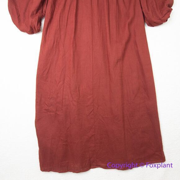 New! Eloquii linen blend Rust Orange Maxi Peasant Dress‎ Balloon Sleeve size 16 - Picture 13 of 16